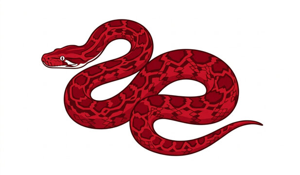 Red Python Snake Vector Illustration Isolated on White Background