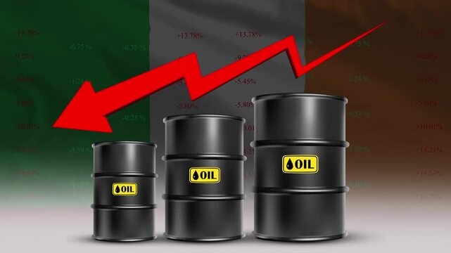 Oil price decline Italy economy concept with barrels and red arrow