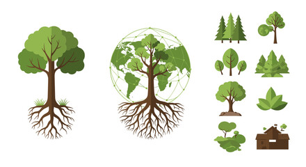 A clean illustration of tree roots anchoring into soil with grass, conveying stability, growth, and a natural foundation for branding or website desig © halimah