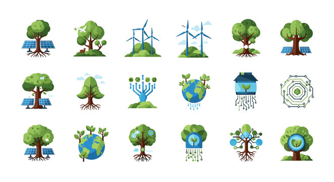 A vibrant illustration symbolizing a harmonious blend of renewable energy and the environment, perfect for conveying growth, sustainability, and eco-c