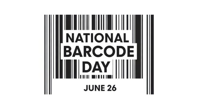National Barcode Day celebration poster with black and white barcode design on June 26