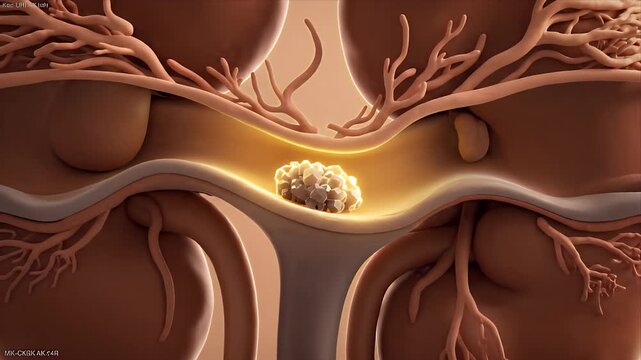 Renal Artery Stenosis Visualization Blood Clot Formation And Kidney Damage CGI Animation For Medical Education And Scientific Research On A Dark Background