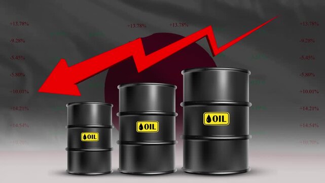 Japan Red Falling Arrow Oil Barrels Economic Decline Concept