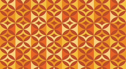 Fototapeta premium Retro geometric pattern seamless mid-century modern design in warm orange and yellow tones abstract backgro