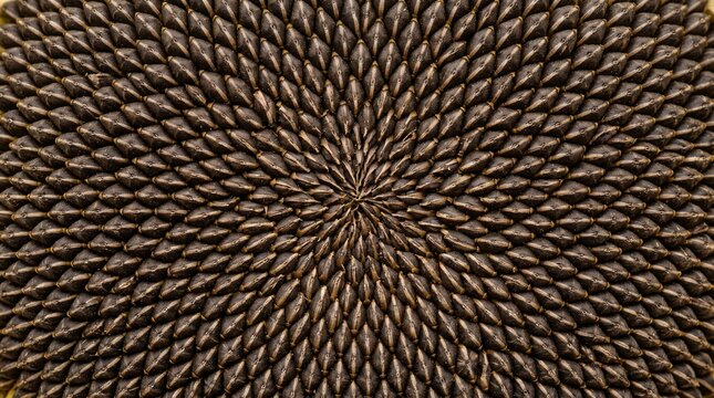 Close-up of a sunflower head with a mesmerizing pattern of seeds.