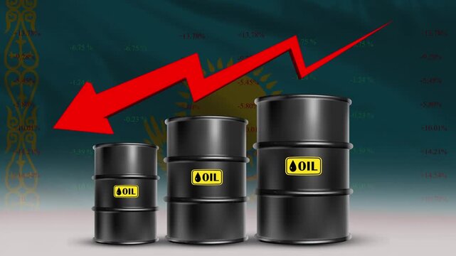 Kazakhstan Red Falling Arrow Oil Barrels Economic Decline Concept