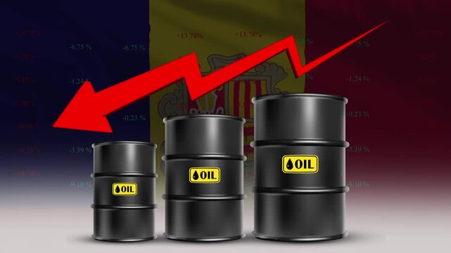 Oil price decline Andorra economy concept with barrels and red arrow