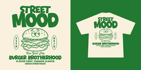 Funny cartoon character of burger Graphic Design for T shirt Street Wear and Urban Style