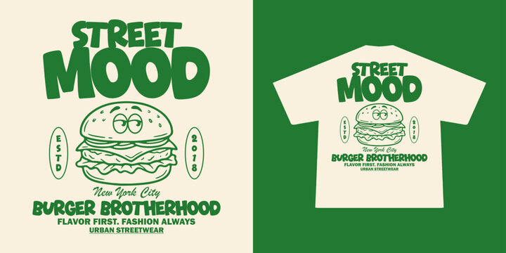 Funny cartoon character of burger Graphic Design for T shirt Street Wear and Urban Style