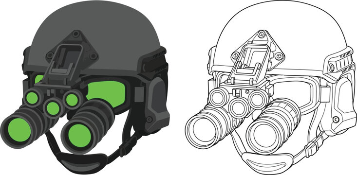 Tactical helmet with night vision goggles military equipment illustration for security and defense concepts vector art