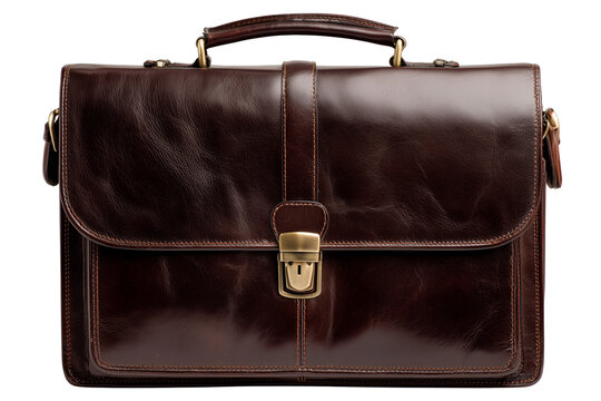 Stylish dark brown leather briefcase isolated on white background png 
