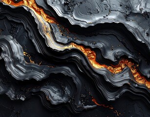 Obraz premium Dark wavy abstract art with gold streaks