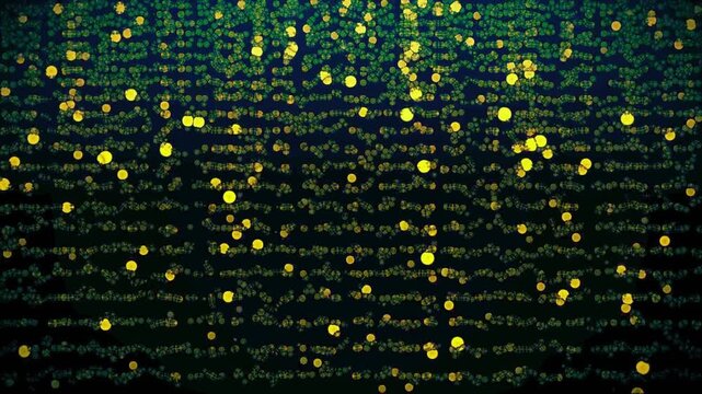 Luxurious falling golden bokeh particles shimmering against a dark emerald green textured background loop.
