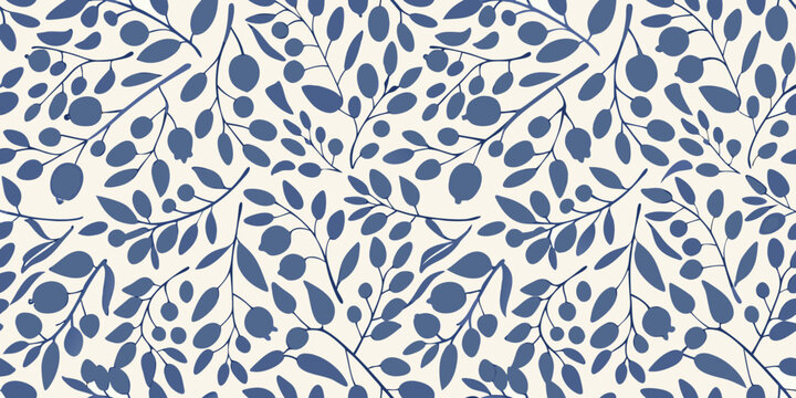 Blue and white floral pattern with delicate leaf and bud shapes