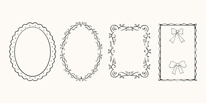 Collection of hand drawn ornate frame designs in black and white