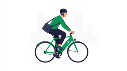 Fototapeta premium A Professional Commuter Utilizing an Eco-Friendly Electric Bicycle for Sustainable Urban Transportation and Efficient City Navigation.