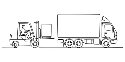 Continuous line drawing Forklift, industrial truck, logistics vehicle, warehouse transport, line drawing © SHANTO