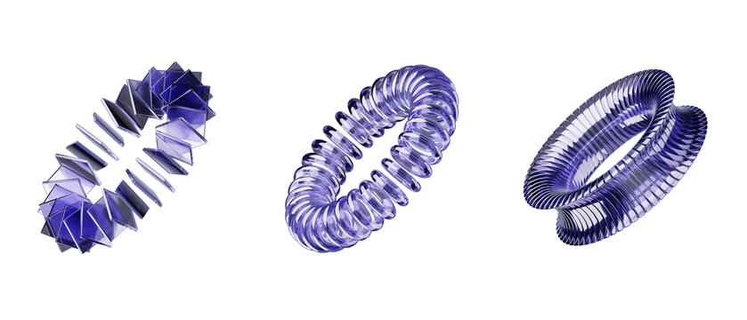 Three transparent abstract torus shapes on background