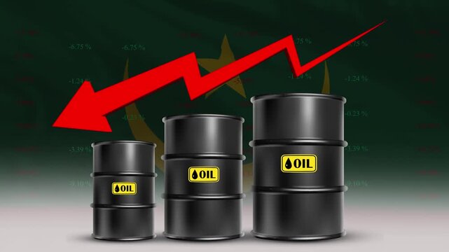 Oil price decline Mauritania economy concept with barrels and red arrow