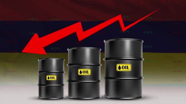 Oil price decline Armenia economy concept with barrels and red arrow