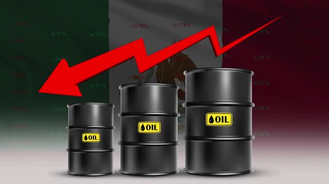 Oil Barrel Market Decline with Mexico Flag and Crude Price Trend