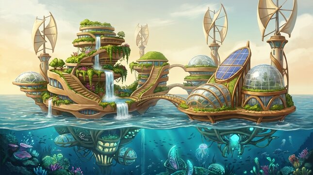 Sustainable Floating Eco City and Underwater Habitat Concept