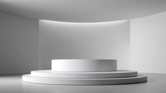 Minimalist Studio Background with White Circular Platforms and Soft Lighting for Product Display, Photography, or Art Presentations in a Modern Setting