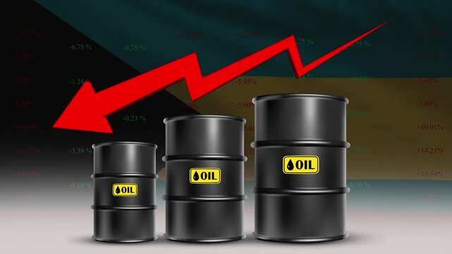 Oil Price decrease with Bahamas Flag and Rising Crude Barrel Trend
