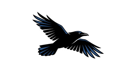 Obraz premium Black and blue bird wing and tail feathers vector illustration isolated on white background