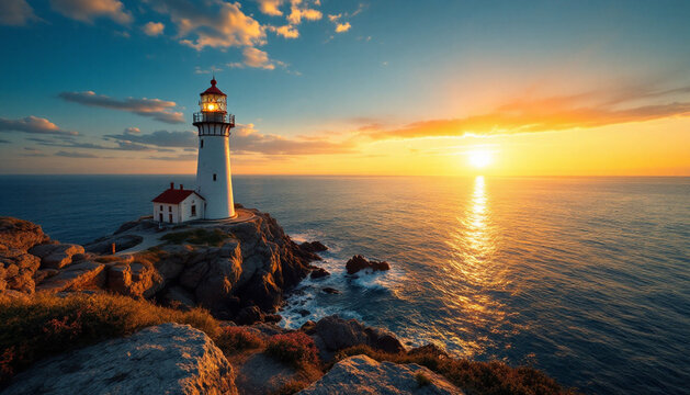 Scenic lighthouse at sunset
