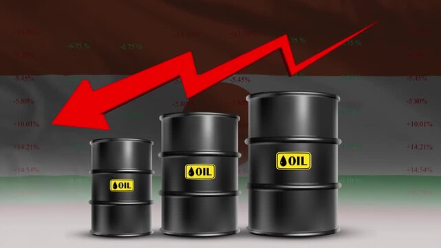 Oil price decline Niger economy concept with barrels and red arrow