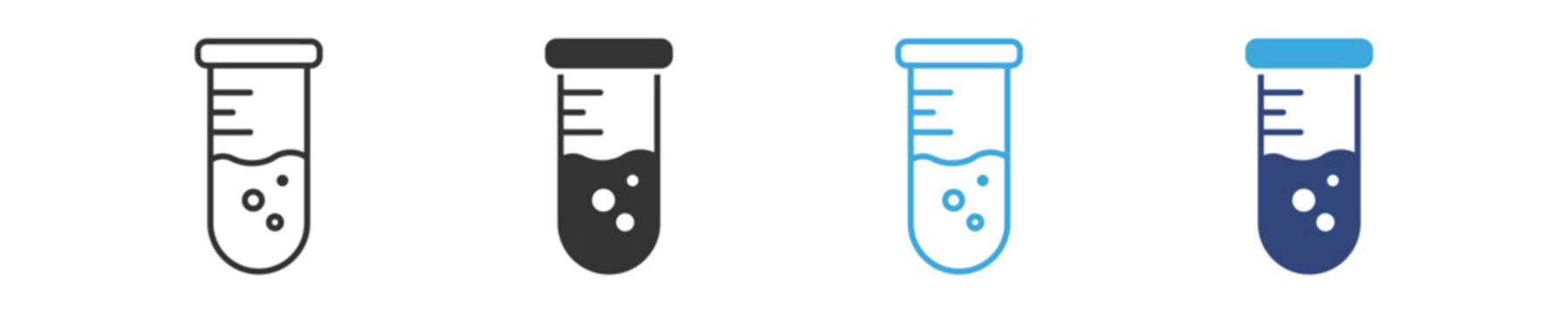 Test tube icons set, Laboratory experiment symbols, Chemical testing icons, Science lab vector icons, Research liquid symbols