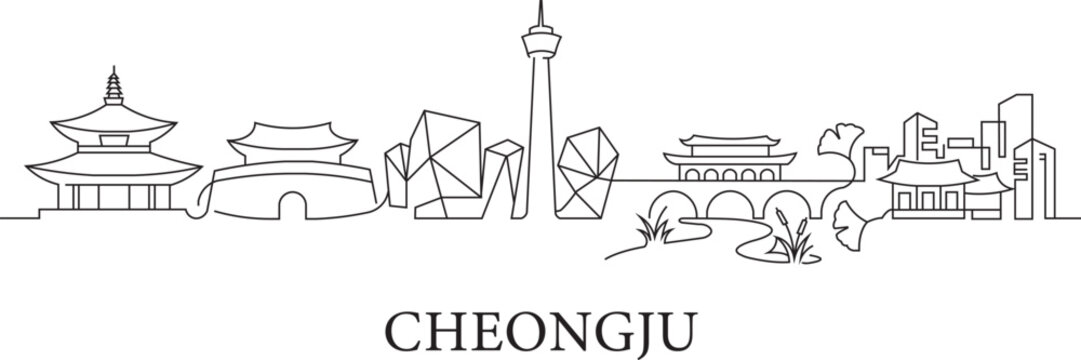 Line art shows Cheongju's skyline blend of ancient and modern