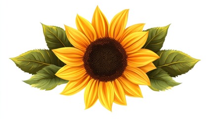 Naklejka premium Detailed illustration of a sunflower with leaves.