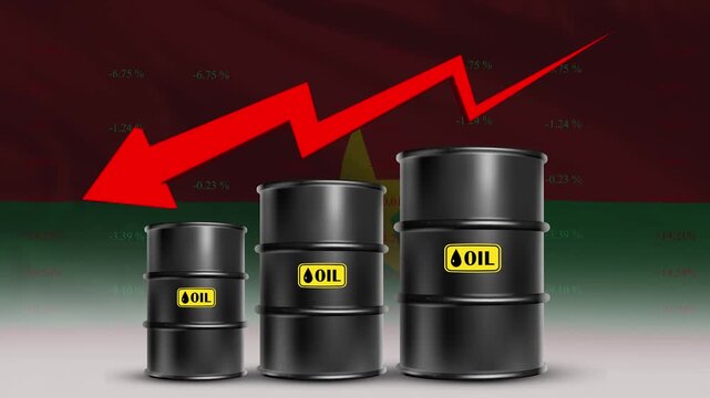 Oil price decline Burkina Faso economy concept with barrels and red arrow