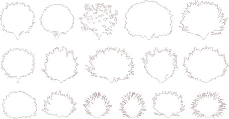 Minimalist tree crown outlines, 17 hand drawn foliage silhouettes, architectural landscape plan symbols, black and white vector sketch set © Faisal