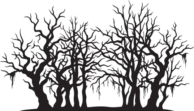 Bare Trees, Black Silhouette, Dead Forest, Tree Branches, Vector Illustration