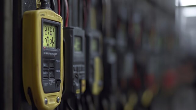 Digital Multimeter Measuring Voltage in Electrical Panel