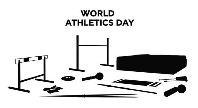 World Athletics Day vector graphic illustration with athletic equipment