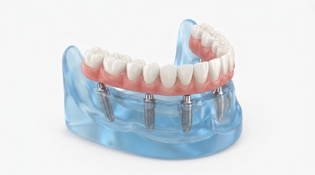 Modelo Odontol&oacute;gico de Mand&iacute;bula Inferior con Implantes Dentales y Pr&oacute;tesis en Representaci&oacute;n Digital