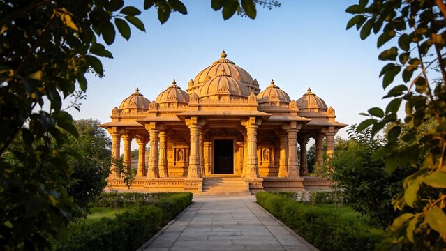 Temple with domes and columns in garden