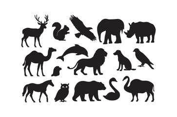 Fototapeta premium Silhouettes of diverse wild animals including mammals and birds