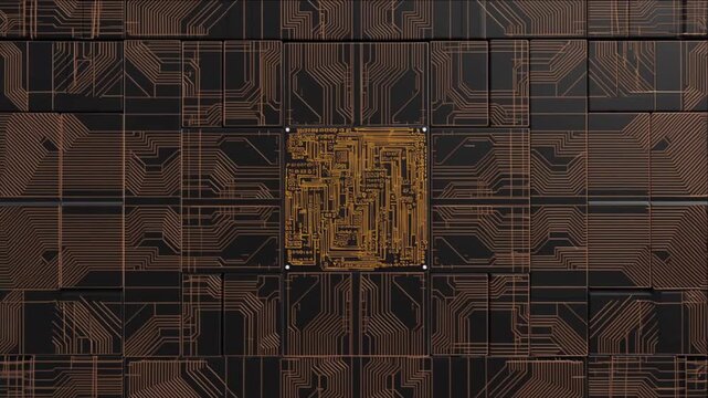 シリコン基板上の黄金のロジックゲートを備えたマイクロチップ回路