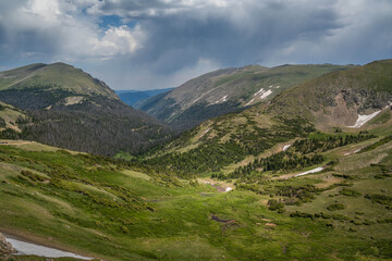 Fototapeta premium Landscape with Evergreen Hillside in Rocky Mountain NP, Colorado