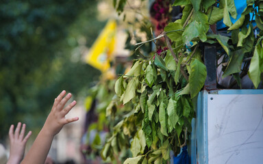 Fototapeta premium Hands asking for gifts at the Murcia festivities