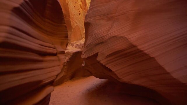 Antelope Canyon - Camera pushes forward through the narrow, colorful sandstone corridors