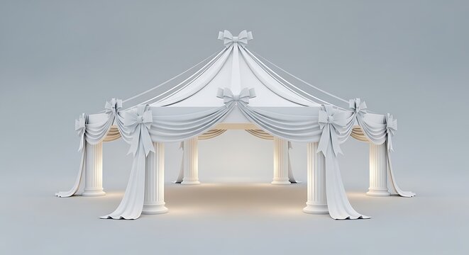 Elegant White Wedding Canopy Tent with Drapes and Lights.