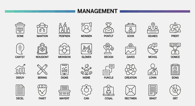 Collection of Flat Design Icons Representing Business Management Concepts