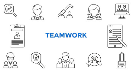 Fototapeta premium Diverse Teamwork and Collaboration Icons Representing Business Growth and Success