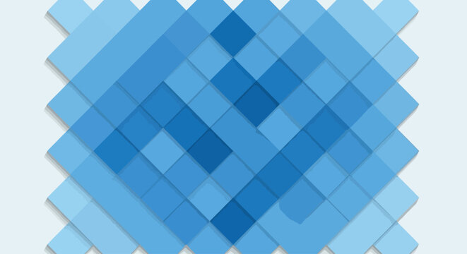 Modern abstract geometric background with a seamless pattern of overlapping blue squares and diamond shapes, creating a dynamic visual texture